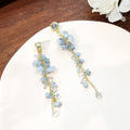 Elegant Blue Crystal Gravel Stone Long Tassel Chain Rhinestone Stud Gold Alloy Drop Earrings view 2