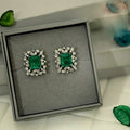 Vintage Faux Emerald Geometric Square Stud Earrings For Women, Luxury Autumn Winter Statement Jewelry view 2