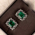 Vintage Faux Emerald Geometric Square Stud Earrings For Women, Luxury Autumn Winter Statement Jewelry view 1