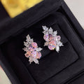 Sparkling Sakura Pink Flower Stud Earrings For Women Sweet Zircon Elegant Ear Jewelry view 3