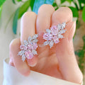 Sparkling Sakura Pink Flower Stud Earrings For Women Sweet Zircon Elegant Ear Jewelry view 2