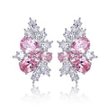 Sparkling Sakura Pink Flower Stud Earrings For Women Sweet Zircon Elegant Ear Jewelry view 5