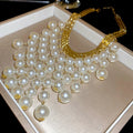 French Vintage Faux Pearl Letter Tassel Necklace Elegant Statement Clavicle Chain view 4