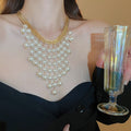 French Vintage Faux Pearl Letter Tassel Necklace Elegant Statement Clavicle Chain view 3