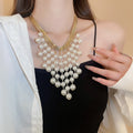 French Vintage Faux Pearl Letter Tassel Necklace Elegant Statement Clavicle Chain view 1