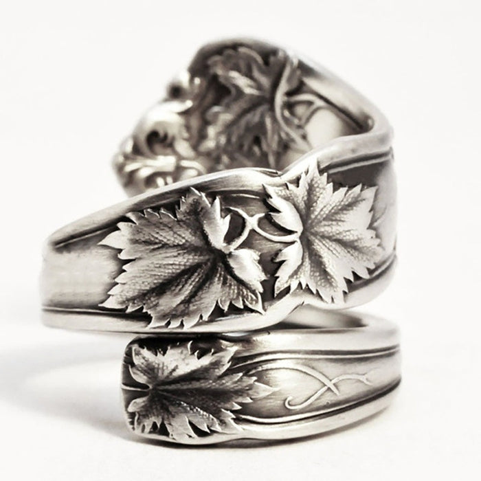 Vintage Open Maple Leaf Ring With Blackened Texture, Simple Antique Style Fashion Finger Jewelry