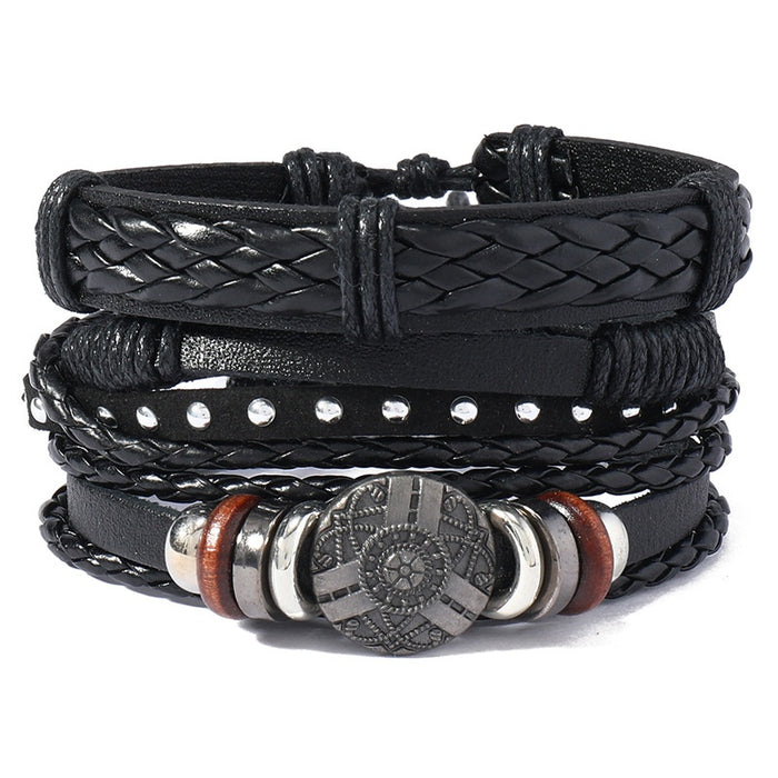 Creative Handmade Multi Layer Braided Leather Bracelet 4 Piece DIY Set For Men Accessories