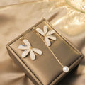 Elegant Asymmetric Flower Crystal Petal Long Tassel Pearl Ear Clip Alloy Needle Drop For Women Earrings view 3