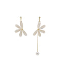 Elegant Asymmetric Flower Crystal Petal Long Tassel Pearl Ear Clip Alloy Needle Drop For Women Earrings view 5