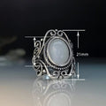 Vintage Inlaid Faux Moonstone Ring With Geometric Hollow Carved Floral Design For Women view 4