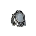 Vintage Inlaid Faux Moonstone Ring With Geometric Hollow Carved Floral Design For Women view 5