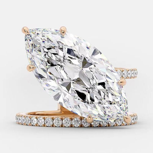 Fashion Exaggerated Full Zircon Leaf Ring For Women European Style Marquise Finger Ring