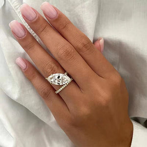Fashion Exaggerated Full Zircon Leaf Ring For Women European Style Marquise Finger Ring