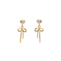 Elegant Heart Crystal Bowknot Rhinestone Gold Plated Silver Needle Drop Stud Earrings view 5