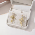 Elegant Heart Crystal Bowknot Rhinestone Gold Plated Silver Needle Drop Stud Earrings view 1