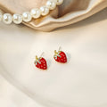 Cute Red Enamel Strawberry Studs With Rhinestone Leaves, Elegant Sweet Fruit Jewelry Silver Needle Earrings view 3