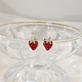 Cute Red Enamel Strawberry Studs With Rhinestone Leaves, Elegant Sweet Fruit Jewelry Silver Needle Earrings view 2