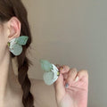 Sweet Mesh Fabric Butterfly Flower Stud Earrings With Silver Pins Vacation Style Jewelry view 3