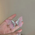 Sweet Mesh Fabric Butterfly Flower Stud Earrings With Silver Pins Vacation Style Jewelry view 4