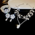 French Light Luxury Flower Rhinestone Teardrop Faux Pearl Necklace Jewelry Set view 2
