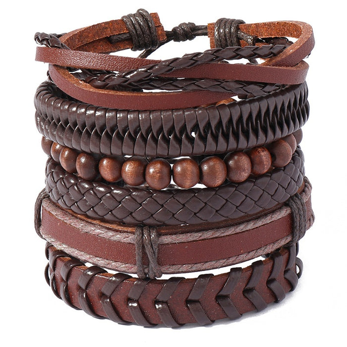 Vintage Adjustable 6 Piece DIY Braided Leather Bracelet Set For Men And Women