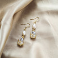 Elegant French Vintage Oval Pearl Flower Teardrop Zircon Alloy Dangle Pendant Earrings view 3