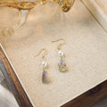 Elegant French Vintage Oval Pearl Flower Teardrop Zircon Alloy Dangle Pendant Earrings view 2