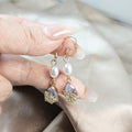 Elegant French Vintage Oval Pearl Flower Teardrop Zircon Alloy Dangle Pendant Earrings view 4
