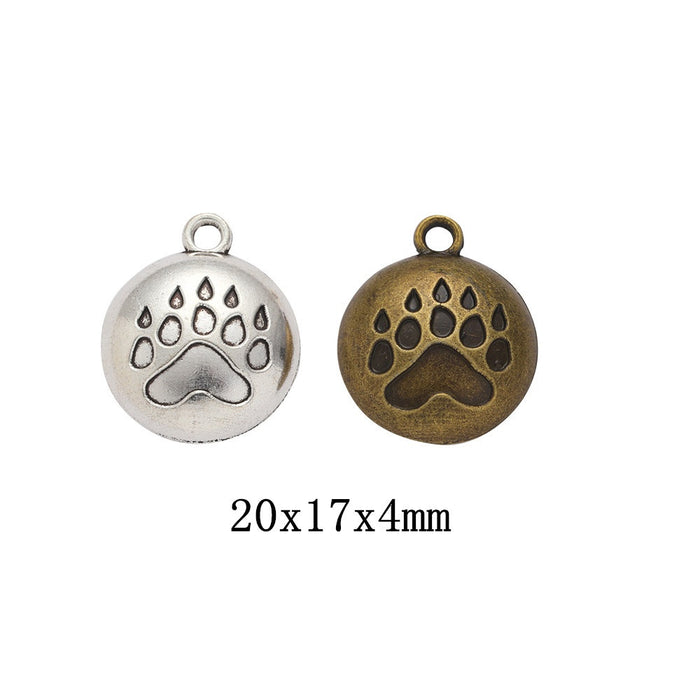 Zinc Alloy Bear Paw Print Charm Pendant for DIY Necklace Bracelet Jewelry Making