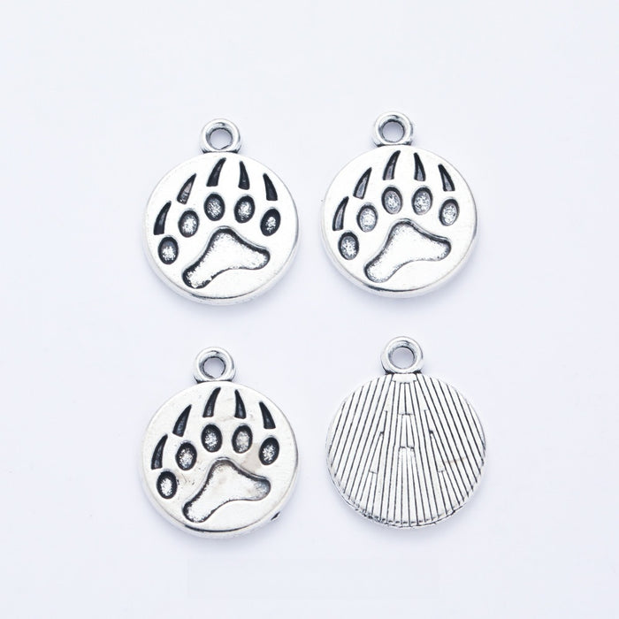 Antique Silver Zinc Alloy Bear Paw Print Charm Pendant for DIY Necklace Bracelet Jewelry Making