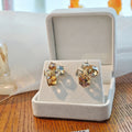 Luxury Vintage Brown 3D Cube Crystal Glass Stud Earrings For Women Elegant Geometric Statement Earrings view 1