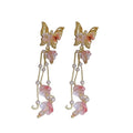 Korean Style Artificial Crystal Butterfly Flower Long Tassel Drop Earrings For Women view 5