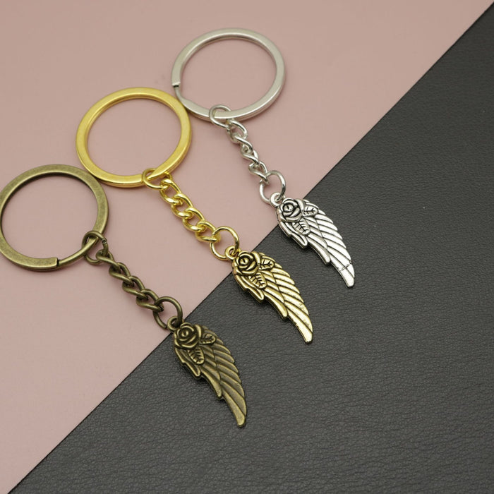 Metal Double Sided Rose Wing Keychain Bag Charm Gift