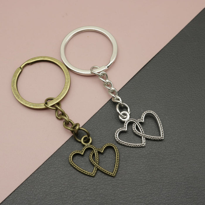 Metal Double Heart Keychain Romantic Bag Charm Gift