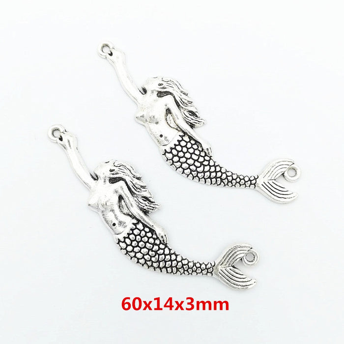 Antique Silver Zinc Alloy Mermaid Charm Pendant No.734587 for DIY Necklace Bracelet Jewelry Making