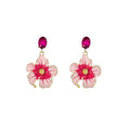 Elegant Enamel Flower Drop Earrings With Purple Crystal Studs And Rhinestone Center Alloy Fashion Earrings view 5