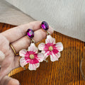 Elegant Enamel Flower Drop Earrings With Purple Crystal Studs And Rhinestone Center Alloy Fashion Earrings view 3