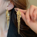 European American Style Metal Wheat Tassel Long Drop Earrings With Silver Pins view 3