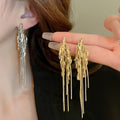 European American Style Metal Wheat Tassel Long Drop Earrings With Silver Pins view 1