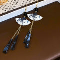 New Chinese Style Resin Fan Tassel Drop Earrings For Women, Geometric Qipao Vintage Ear Jewelry view 4
