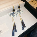 New Chinese Style Resin Fan Tassel Drop Earrings For Women, Geometric Qipao Vintage Ear Jewelry view 2