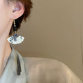 New Chinese Style Resin Fan Tassel Drop Earrings For Women, Geometric Qipao Vintage Ear Jewelry view 3