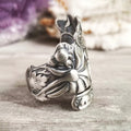 Vintage Open Lily Flower Ring With Textured Floral Pattern, Simple Distressed Fashion Jewelry For Women view 2