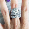 New Dark Style Sunflower Flower Ring For Women Blooming Floral Adjustable Open Engagement Ring view 3