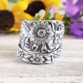 New Dark Style Sunflower Flower Ring For Women Blooming Floral Adjustable Open Engagement Ring view 1