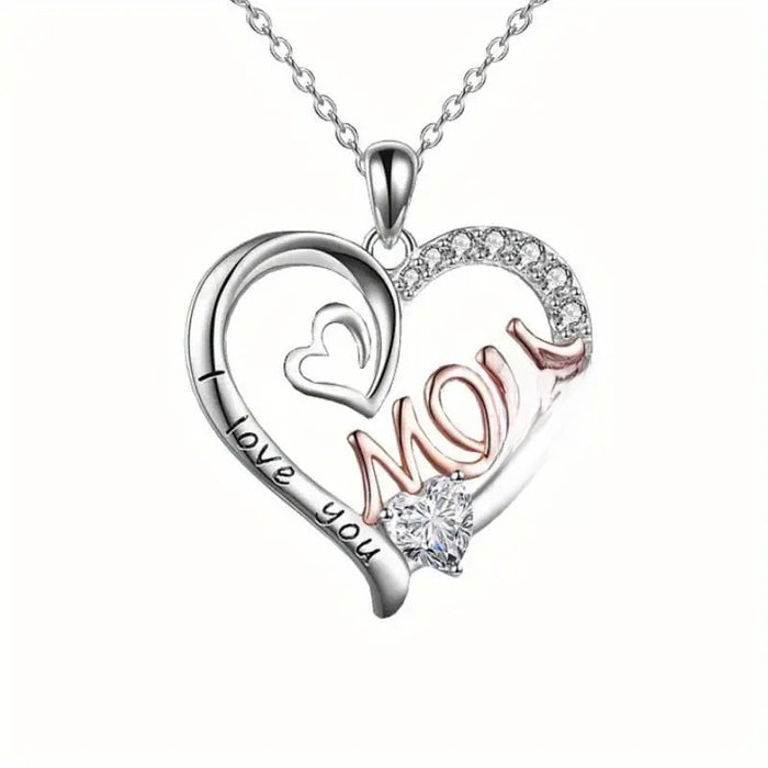 Two Tone Double Heart Mom Necklace, Elegant Mother's Day Gift Pendant Jewelry For Women