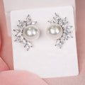 Retro Faux Pearl Floral Stud Earrings, Luminous Pearl Statement Afternoon Tea Jewelry For Women view 2