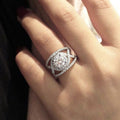 Round Multi Layer Cross Ring With Simulated Diamond Zircon, Fashion Micro Pave Wedding Band view 3