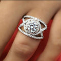 Round Multi Layer Cross Ring With Simulated Diamond Zircon, Fashion Micro Pave Wedding Band view 2