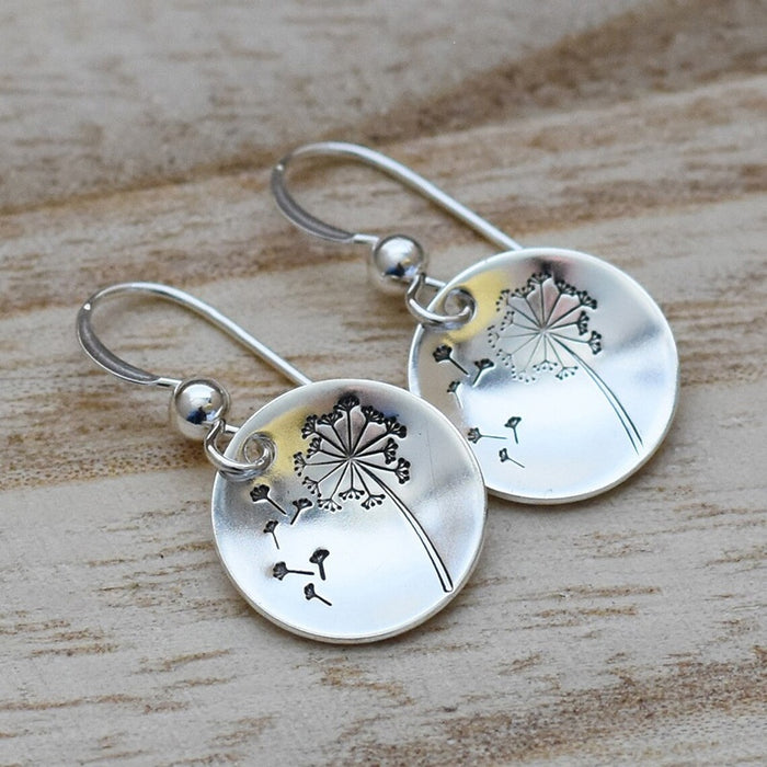 Simple Vintage Round Dandelion Drop Earrings For Women, Court Style Fashion Ear Jewelry Accessory